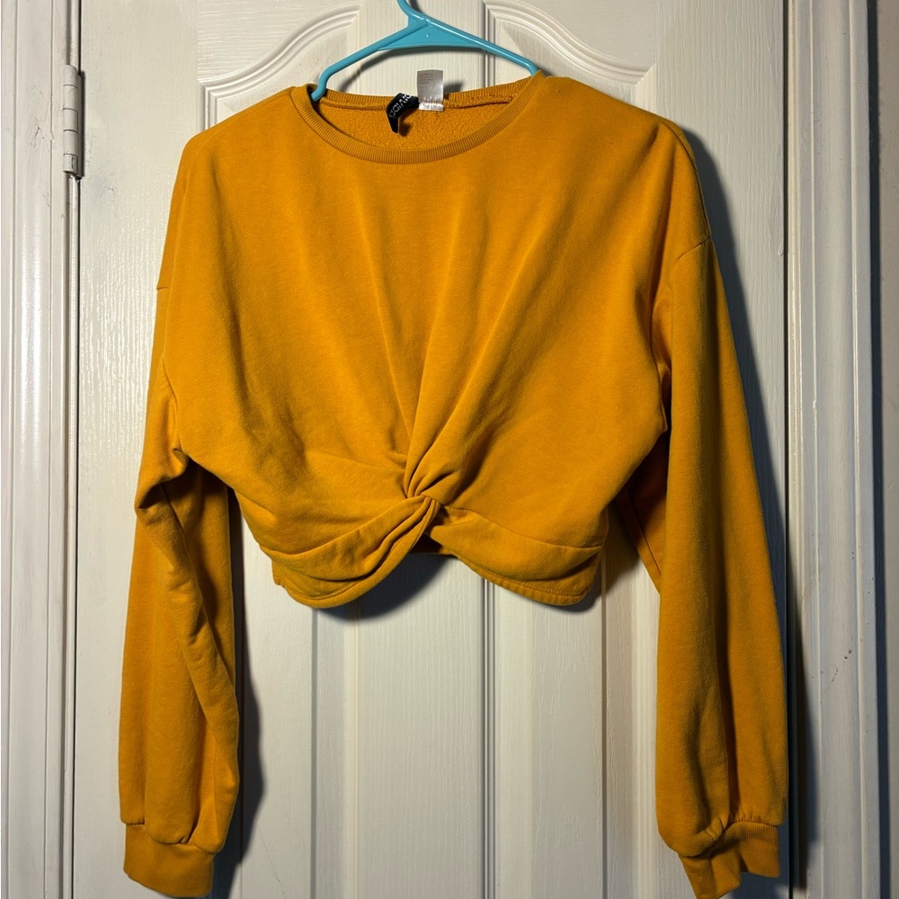 Divided Mustard Yellow Twist Front Crop Top